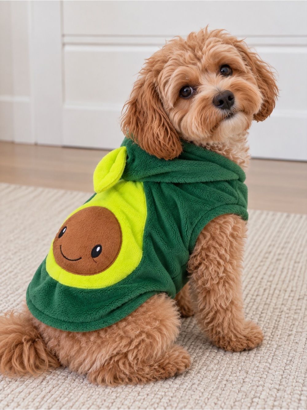 Pup Crew Avocado Plush Dog Hoodie Size M/L